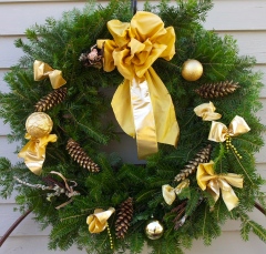 vintage glass ornaments and pinecones handmade wreath with ribbon